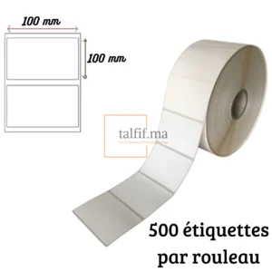 Rouleau d’étiquettes thermiques 100x100mm, 500 étiquettes autocollantes compatibles avec les imprimantes thermiques, idéal pour l’expédition et la gestion logistique.