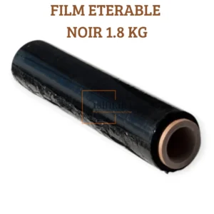 Rouleau de film étirable noir 1.8 kg, résistant et opaque, idéal pour sécuriser et protéger des colis avec discrétion et fiabilité