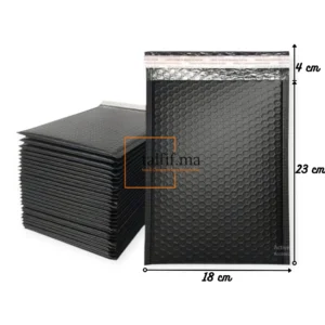 Enveloppe bulle noire 23x18+4 cm, élégante et résistante, dotée d’un intérieur matelassé pour protéger efficacement les objets fragiles et documents précieux.