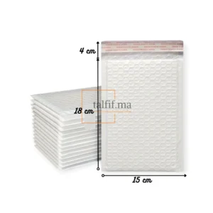 Enveloppe bulle blanche 18x15+4 cm, résistante et légère, avec rembourrage intérieur pour protéger efficacement les petits objets et documents fragiles.