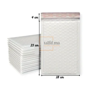 Enveloppe bulle blanche 23x18+4 cm avec rembourrage intérieur, conçue pour garantir la sécurité des objets fragiles et des documents importants.