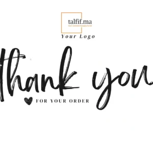 "Carte “Thank You” élégante personnalisée avec logo et message, imprimée sur papier de qualité pour un geste de gratitude raffiné et professionnel."