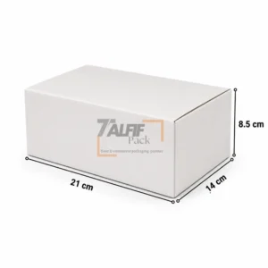 Caisse en carton blanc 21x14x8.5 cm pour emballage et expédition.